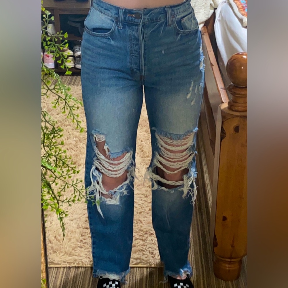 Straight Leg Ripped Jeans
